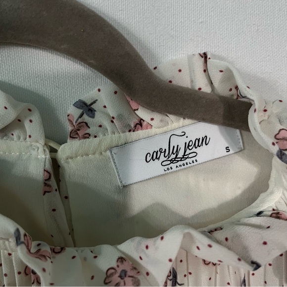 Carly Jean Los Angeles dress S small Ivory white floral High neck Pleated Womens - Picture 7 of 9